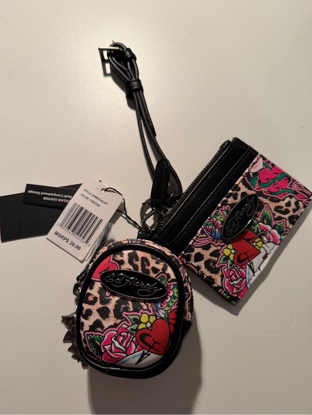 Ed Hardy Pink Floral & Black Leopard Mini Wallet and Coin Pouch
